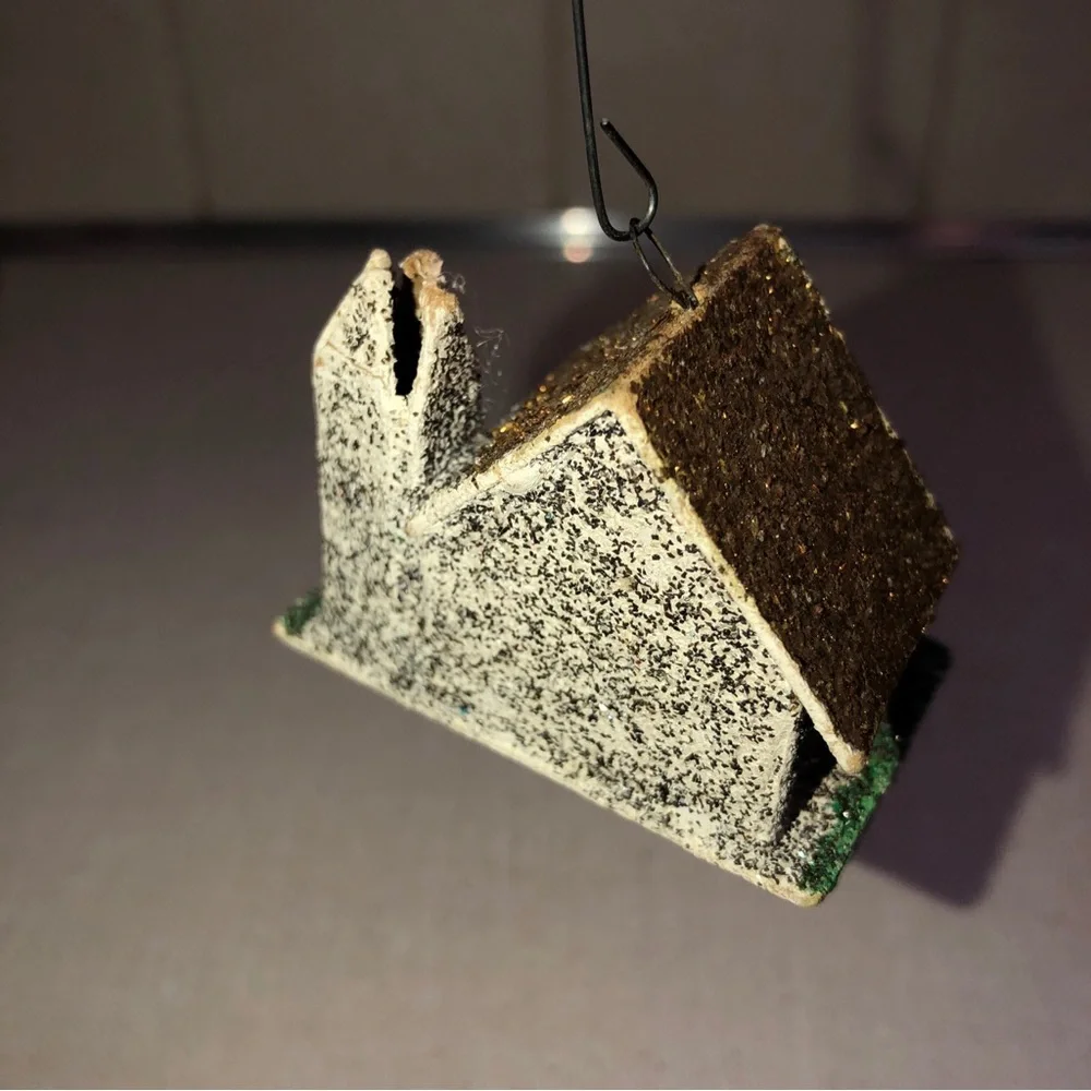 Vintage Paper‎ Cardboard Glitter Church House Christmas Tree Ornament Japan Made
